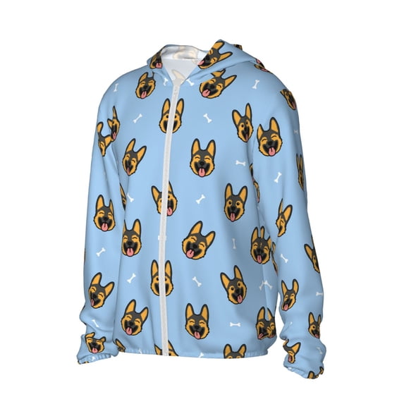 Uemuo German Shepherd Puppy Pattern Women's Full Zip UPF 50+ Sun Protection Hoodie Jacket Long Sleeve Sun Shirt Hiking Outdoor Performance with Pockets-3X-Large