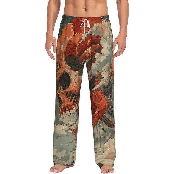 Uemuo Gigantic Skull In Clouds Pattern Men's Wide Leg Palazzo Lounge Pants with Pockets Light Weight Loose Comfy Casual Pajama Pants-Small