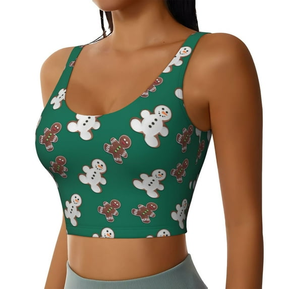 Uemuo Gingerbread Snowman Cookies Pattern Women's Sports Bra - High Impact Support, Breathable, and Comfortable Athletic Bra for Running, Yoga, and Workouts