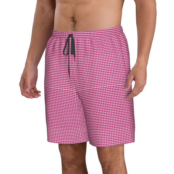 Uemuo Gingham Pattern Men's Swim Trunks Hawaiian Beach Bathing Suit Swimsuits Beach Quick-Dry Shorts with Pockets-XX-Large