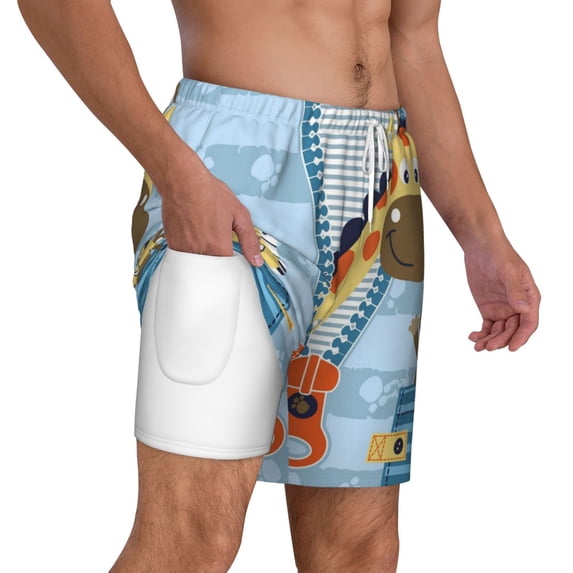 Uemuo Giraffe Come Out From Zipper Pattern Mens Swim Trunks Quick Dry Board Shorts with Mesh Lining, Stretch Beach Shorts Quick Dry No-Chafing Board Shorts-XX-Large