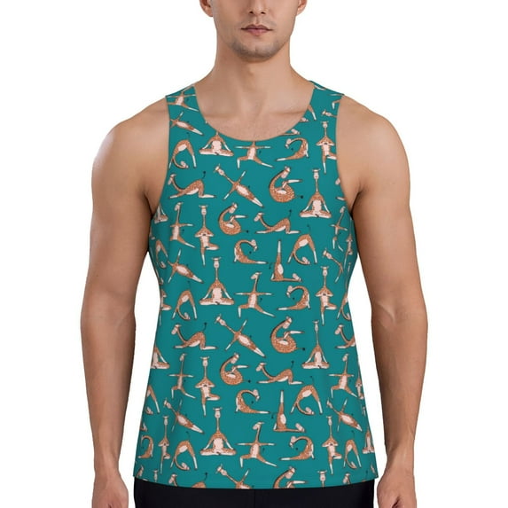 Uemuo Giraffes Doing Various Yoga Pattern Men's Muscle Shirts Sleeveless Dry Fit Gym Workout Tank Top Lightweight Sports Tank Top Beach Tank Top, Loose-fit Sleeveless Shirt-XX-Large