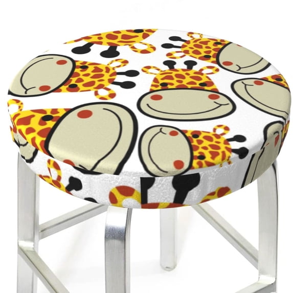 Uemuo Giraffes Head Pattern Round Bar Stool Seat Covers Washable Stool Cushion Slipcover Elastic Bar Chair Covers-12 inch