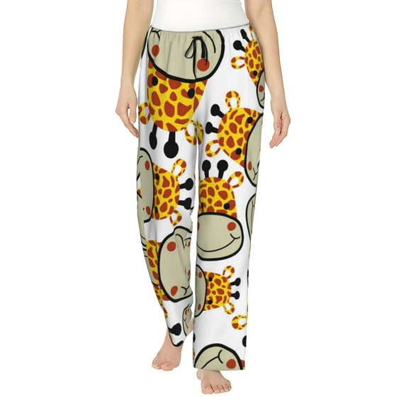 Uemuo Giraffes Head Pattern Women's Wide Leg Palazzo Lounge Pants with Pockets Light Weight Loose Comfy Casual Pajama Pants-Small