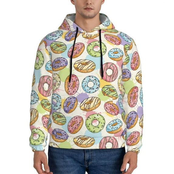 Uemuo Glazed Donuts Pattern Men's Hoodie - Casual Pullover Hoodie with Kangaroo Pocket, Stylish Hooded Sweatshirt for Everyday Wear-XX-Large
