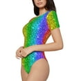 thumbnail image 1 of Uemuo Glitter Rainbow Pattern Women's One Piece Short Sleeve Swimsuit Rash Guard Surfing Modest Quick-drying Swimsuit Beach Essentials-Medium, 1 of 9