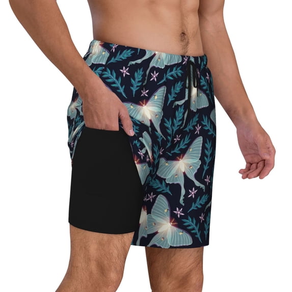 Uemuo Glowing Butterfly Pattern Mens Swim Trunks Quick Dry Board Shorts with Mesh Lining, Stretch Beach Shorts Quick Dry No-Chafing Board Shorts-Medium