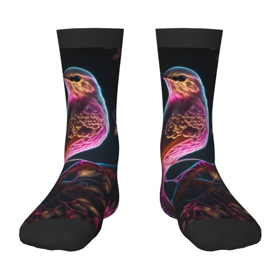 Uemuo Glowing Leaf Bird Printed Kids Boys Socks Seamless Crew Socks Crazy Funny Athletic Sport Socks for Children