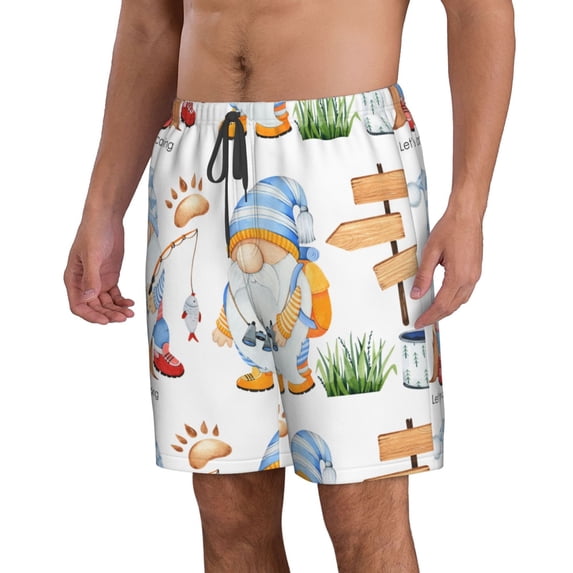 Uemuo Gnome Camping Fishing Pattern Men's Swim Trunks Hawaiian Beach Bathing Suit Swimsuits Beach Quick-Dry Shorts with Pockets-3X-Large