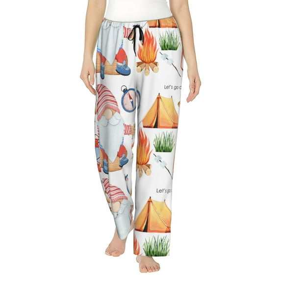 Uemuo Gnome Camping Pattern Women's Wide Leg Palazzo Lounge Pants with Pockets Light Weight Loose Comfy Casual Pajama Pants-
