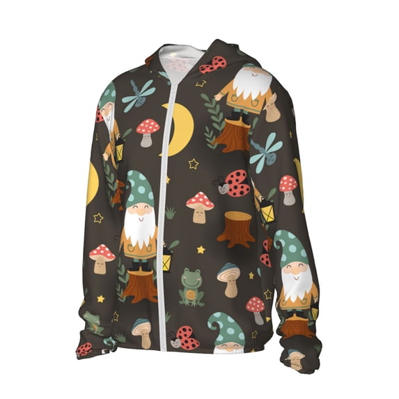 Uemuo Gnome Insect Frog Pattern Women's Full Zip UPF 50+ Sun Protection Hoodie Jacket Long Sleeve Sun Shirt Hiking Outdoor Performance with Pockets-Medium