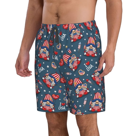 Uemuo Gnome Love USA Pattern Men's Swim Trunks Hawaiian Beach Bathing Suit Swimsuits Beach Quick-Dry Shorts with Pockets-Large
