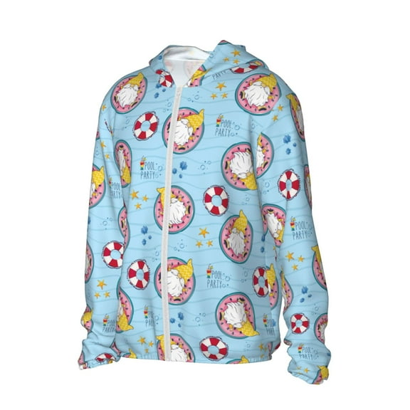 Uemuo Gnome Pool Party Pattern Women's Full Zip UPF 50  Sun Protection Hoodie Jacket Long Sleeve Sun Shirt Hiking Outdoor Performance with Pockets-XX-Large