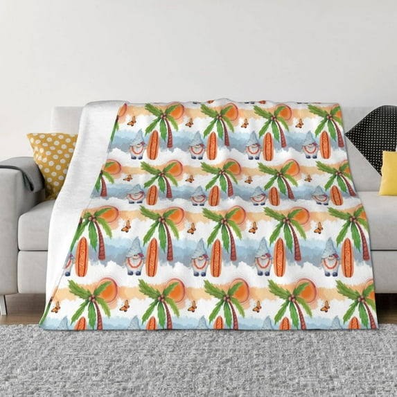 Uemuo Gnome and Surfing Printed Throw Blanket for Couch, Fluffy Fuzzy Blankets for Bed, Sofa, Cozy Flannel Faux Fur Blanket-50"x40"