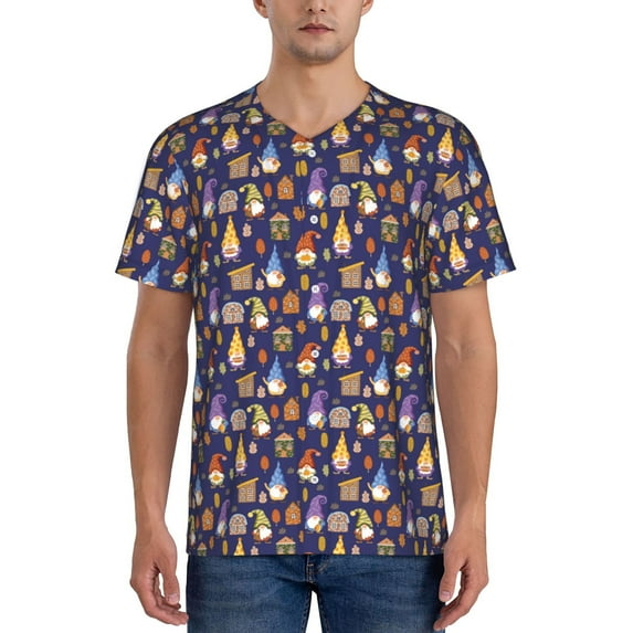 Uemuo Gnomes And Houses Print Mens Polo Shirts Baseball T-shirt Performance Short Sleeve Golf Shirt Moisture Wicking Athletic Casual Collared T-Shirt-3X-Large