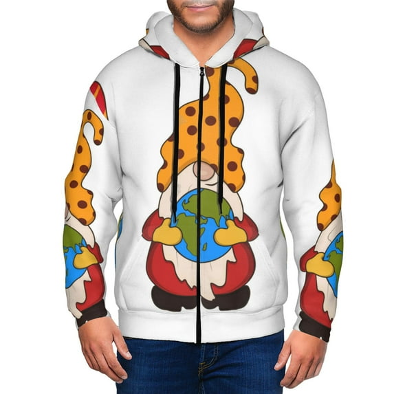 Uemuo Gnomes Are Holding School Supplies for Men's Fashion Full-zip Hoodies & Sweatshirts with Kangaroo Pocket, Zip-up Hooded Sweatshirt, Moisture Wicking & Breathable-Small