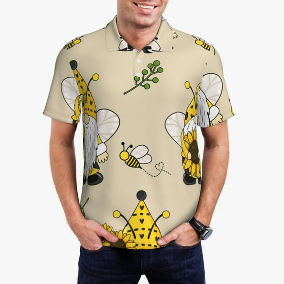 Uemuo Gnomes Bees And Sunflowers for Men’s Golf Shirt – Premium Pique Cotton Polo, Soft & Breathable Casual Short Sleeve Shirt, Comfortable Activewear for Sports & Leisure-XX-Large
