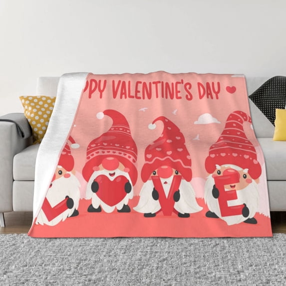 Uemuo Gnomes Hold The Letters LOVE Printed Throw Blanket for Couch, Fluffy Fuzzy Blankets for Bed, Sofa, Cozy Flannel Faux Fur Blanket-
