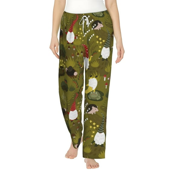 Uemuo Gnomes Playing in the Garden Pattern Women's Wide Leg Palazzo Lounge Pants with Pockets Light Weight Loose Comfy Casual Pajama Pants-X-Large