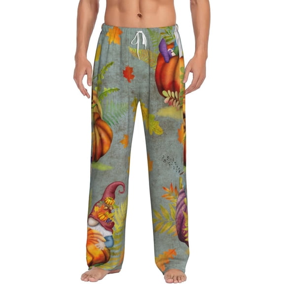 Uemuo Gnomes With Pumpkins Pattern Men's Wide Leg Palazzo Lounge Pants with Pockets Light Weight Loose Comfy Casual Pajama Pants-Small