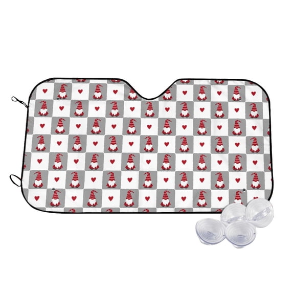 Uemuo Gnomes and Hearts Pattern Accordion Car Windshield Sun Shade, Foldable Reflective Sun Visor for Car, Reflector Windshield Sunshade-Small
