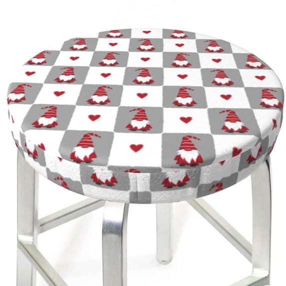 Uemuo Gnomes and Hearts Pattern Round Bar Stool Seat Covers Washable Stool Cushion Slipcover Elastic Bar Chair Covers-14 inch