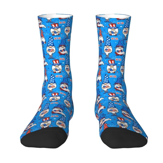 Uemuo Gnomes in USA Pattern Women's Crew Socks, Soft Durable Breathable Moisture-Wicking with Odor Control Cotton socks
