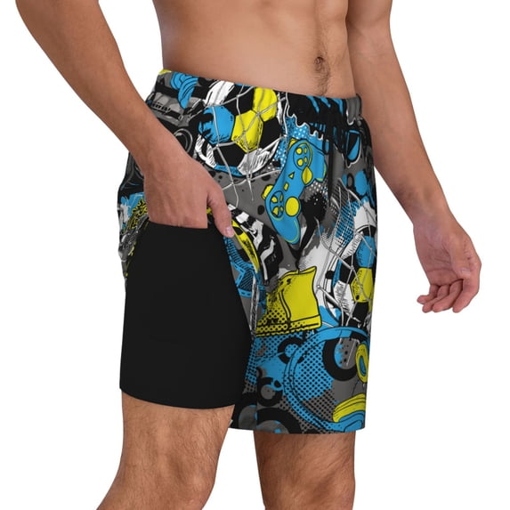 Uemuo Goal Time Pattern Mens Swim Trunks Quick Dry Board Shorts with Mesh Lining, Stretch Beach Shorts Quick Dry No-Chafing Board Shorts-Large