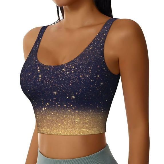 Uemuo Gold Black Glitter Pattern Women's Sports Bra - High Impact Support, Breathable, and Comfortable Athletic Bra for Running, Yoga, and Workouts