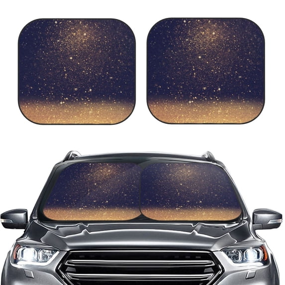 Uemuo Gold Black Glitter Printed 2 PCS Car Windshield Sun Shade, Auto Sun Heat and UV Rays Blocker, Foldable Automotive Front Window Sunshade Protector