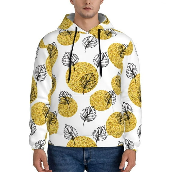 Uemuo Gold Dots and Leaves Pattern Men's Hoodie - Casual Pullover Hoodie with Kangaroo Pocket, Stylish Hooded Sweatshirt for Everyday Wear-4X-Large