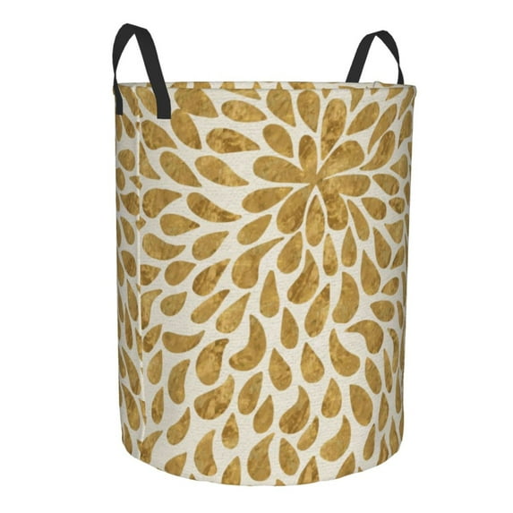 Uemuo Gold Drops Pattern Circular Laundry Hamper Basket with handles,Collapsible laundry basket,Large capacity laundry hamper,Laundry Organizer-Small