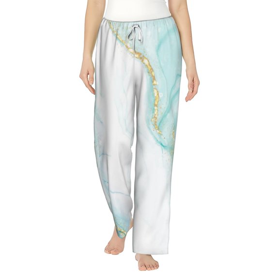 Uemuo Gold Lines Marble Watercolor Pattern Women's Wide Leg Palazzo Lounge Pants with Pockets Light Weight Loose Comfy Casual Pajama Pants-Medium