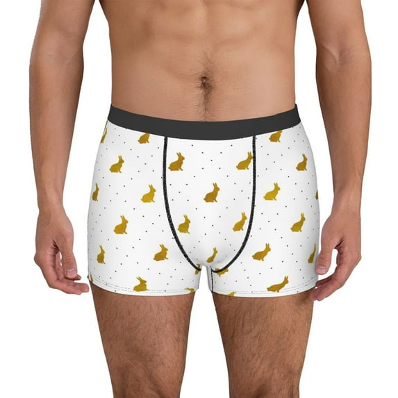 Uemuo Gold Rabbit Pattern Men's Boxer Briefs,Trunk Anti-Chafing,Comfortable, Durable, and Stylish Underwear-Medium