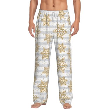Uemuo Gold Snowflake Pattern Men's Wide Leg Palazzo Lounge Pants with Pockets Light Weight Loose Comfy Casual Pajama Pants-Small