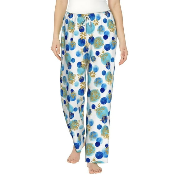 Uemuo Golden Blue Snowflakes Pattern Women's Wide Leg Palazzo Lounge Pants with Pockets Light Weight Loose Comfy Casual Pajama Pants-Small