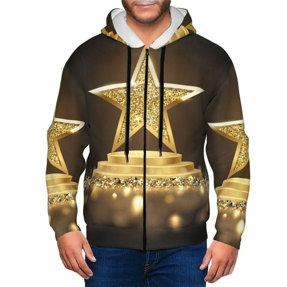 Uemuo Golden Glitter And Light for Men's Fashion Full-zip Hoodies & Sweatshirts with Kangaroo Pocket, Zip-up Hooded Sweatshirt, Moisture Wicking & Breathable-X-Large