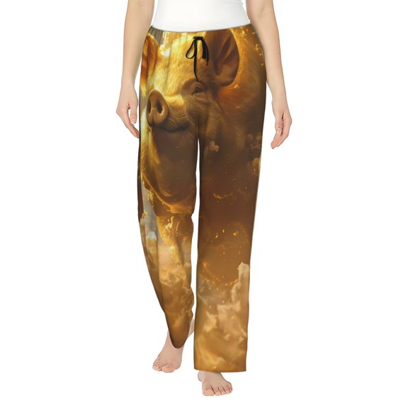 Uemuo Golden Pig Cloud Fantasy Pattern Women's Wide Leg Palazzo Lounge Pants with Pockets Light Weight Loose Comfy Casual Pajama Pants-X-Large