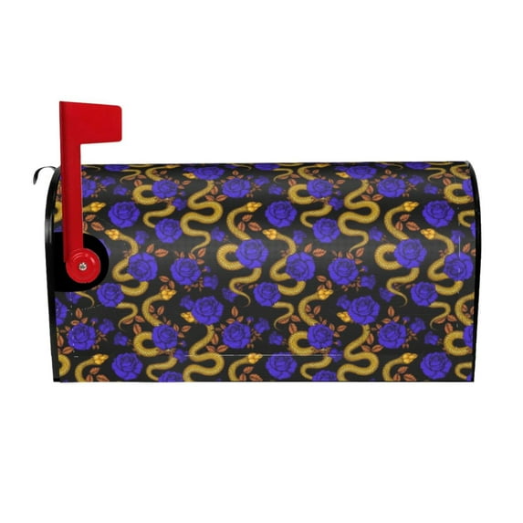 Uemuo Golden Snake And Purple Rose Pattern Mailbox Covers Magnetic Standard Mailbox Covers Holiday Mailbox Wraps for Christmas Garden Yard Home Outdoor Decor-25.5x21 in