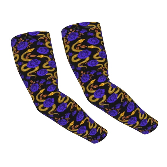 Uemuo Golden Snake And Purple Rose Printed Arm Sleeves, Cooling UV Sun Protection Sports Compression for Men/Women