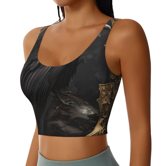 Uemuo Gothic Raven Portrait Pattern Women's Sports Bra - High Impact Support, Breathable, and Comfortable Athletic Bra for Running, Yoga, and Workouts