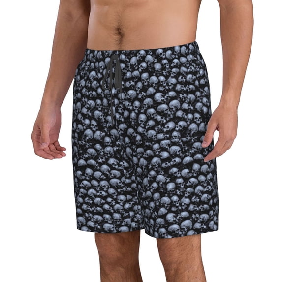 Uemuo Gothic Skull Pattern Men's Swim Trunks Hawaiian Beach Bathing Suit Swimsuits Beach Quick-Dry Shorts with Pockets-