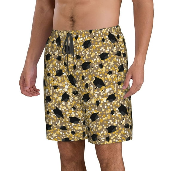 Uemuo Graduation Hats3 Pattern Men's Swim Trunks Hawaiian Beach Bathing Suit Swimsuits Beach Quick-Dry Shorts with Pockets-