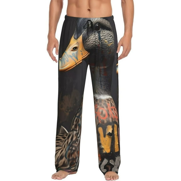 Uemuo Graffiti Cool Duck Pattern Men's Wide Leg Palazzo Lounge Pants with Pockets Light Weight Loose Comfy Casual Pajama Pants-Medium