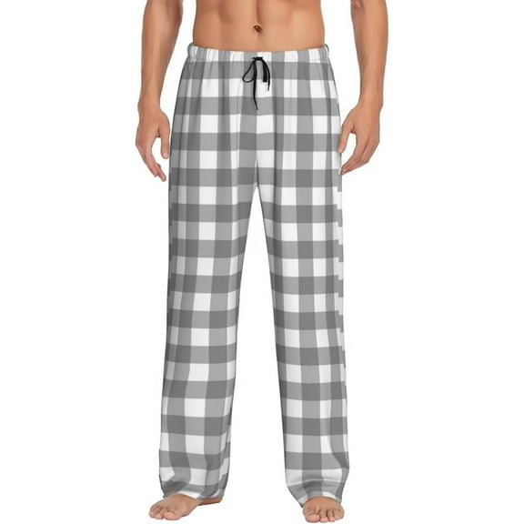 Uemuo Gray Checkboard Pattern Men's Wide Leg Palazzo Lounge Pants with Pockets Light Weight Loose Comfy Casual Pajama Pants-X-Large