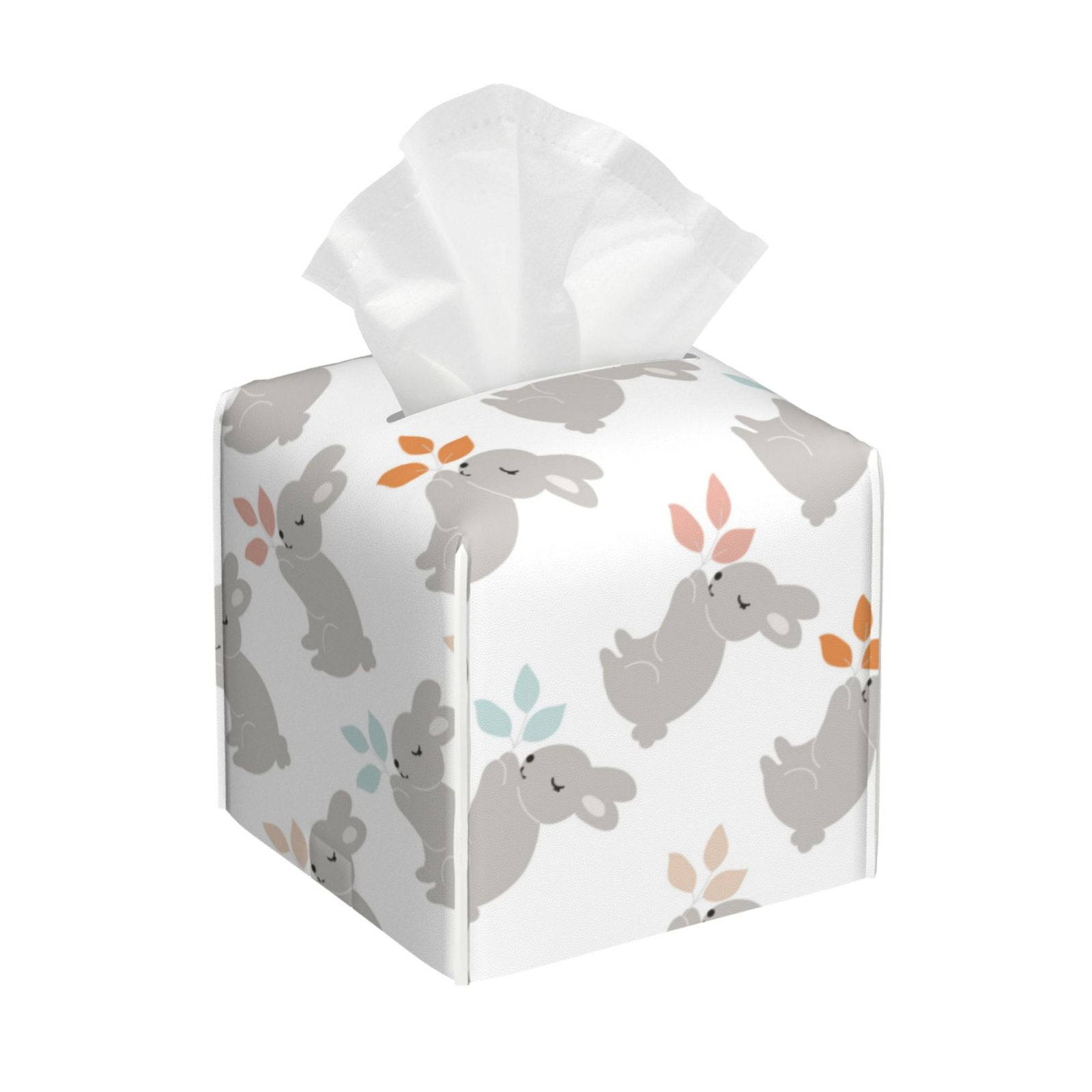 Uemuo Gray Rabbit Tissue Box Cover Holder, Square with Bottom Belt ...