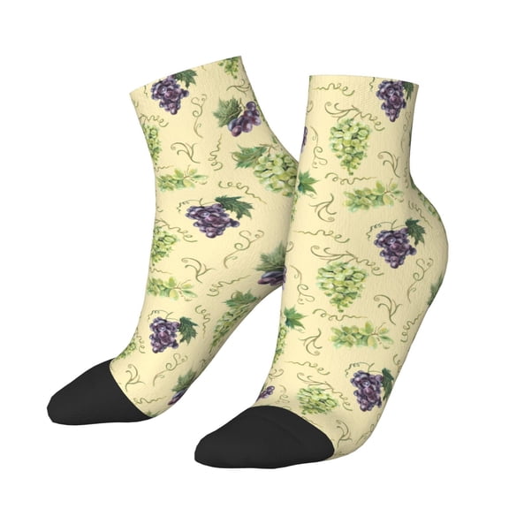 Uemuo Green And Purple Grapes Printed Crew Socks, Moisture-Wicking Socks, Athletic Socks for Men Breathable Cushion Socks Casual Sport Socks for Running Traveling