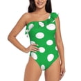 thumbnail image 1 of Uemuo Green And White Polka Dot Print Women's One Piece Swimsuit Asymmetrical Neck Bathing Suit One Shoulder Side Cutout Ruffle Swimwear-Large, 1 of 6