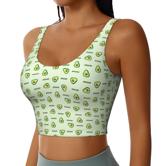 Uemuo Green Avocado Pattern Women's Sports Bra - High Impact Support, Breathable, and Comfortable Athletic Bra for Running, Yoga, and Workouts