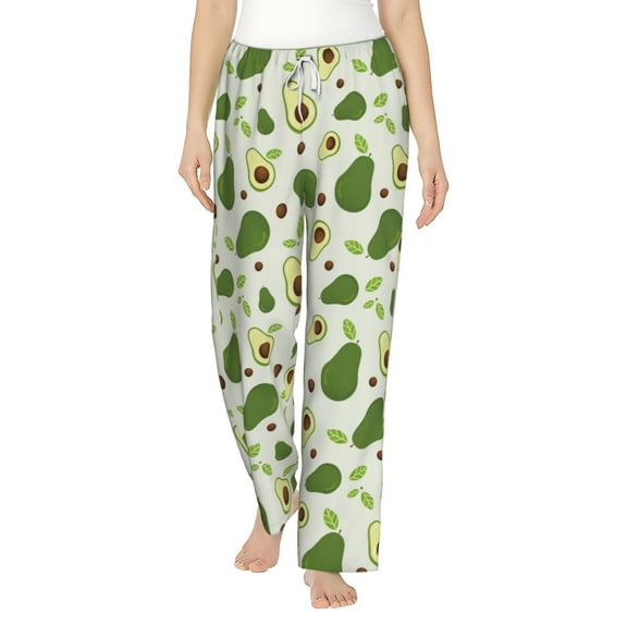 Uemuo Green Avocado Pattern Women's Wide Leg Palazzo Lounge Pants with Pockets Light Weight Loose Comfy Casual Pajama Pants-Small